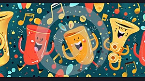 Cartoon Music Instruments Dancing photo