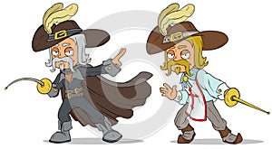 Cartoon musketeer with sword characters vector set