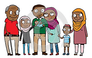 Cartoon muslim immigrant family photo