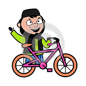 Cartoon Muslim Man with Bicycle