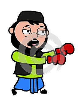 Cartoon Muslim Man Boxing