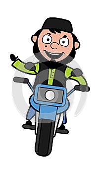 Cartoon Muslim Man Riding Motorbike