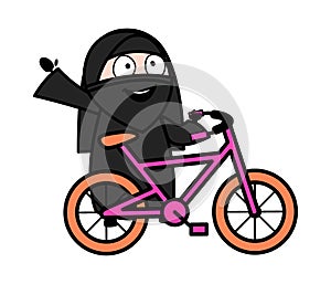 Cartoon Muslim Woman with Bicycle