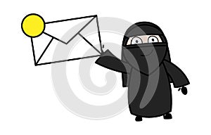 Cartoon Muslim Woman holding Envelope