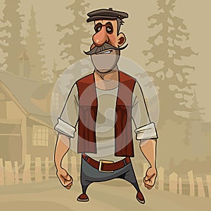 Cartoon mustachioed village man in a cap