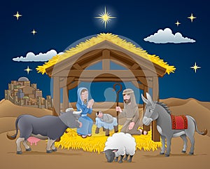 Cartoon Nativity Christmas Scene