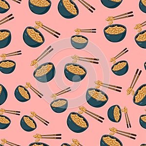 cartoon natto, japanese food seamless pattern on colorful background