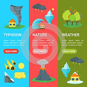 Cartoon Natural Disaster Banner Vecrtical Set. Vector