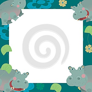 cartoon nature scene with safari animals theme frame border with space for text illustration for children