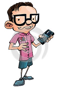 Cartoon nerd with glasses and a smartphone