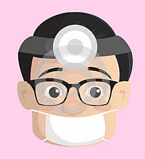 Cartoon Neurological Surgeon Face with Mask and Head Light Vector