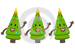 Cartoon New Year or Christmas Tree Character greeting.  Turnaround, rotation at different angles