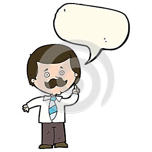 cartoon newsreader man with idea with speech bubble