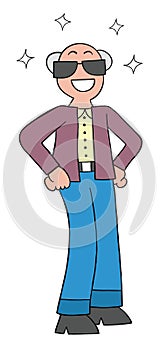 Cartoon nice dressed lecherous old man, vector illustration