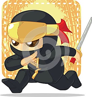 Cartoon of Ninja Holding Japanese Sword