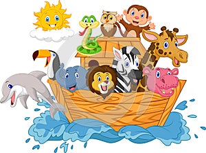 Cartoon Noah`s ark isolated on white background