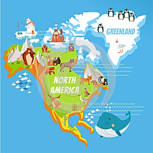 Cartoon North America continent map