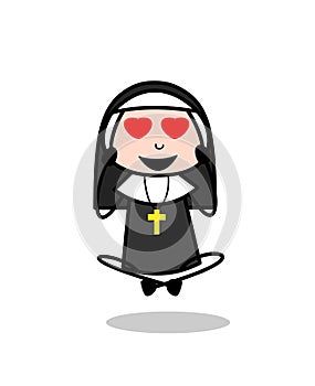 Cartoon Nun Face with Heart-Eyes Vector