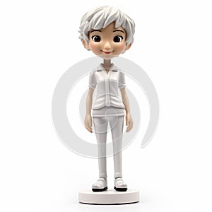 Cartoon Nurse Figurine With Gray Hair - Unreal Engine Style