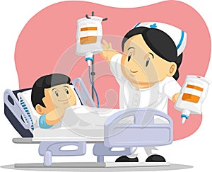 Cartoon of Nurse Helping Child Patient