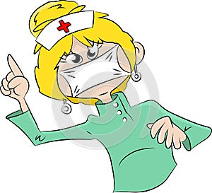 Cartoon nurse wearing a mask to be safe from Corona virus vector illustration