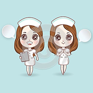 Cartoon nurse in white dress cute. have a smile orthodontics blu