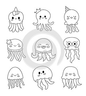 Cartoon ocean jellyfish. Coloring Page