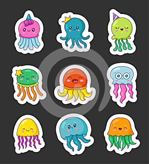 Cartoon ocean jellyfish. Sticker Bookmark