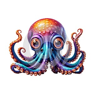 A cartoon octopus in colorful hues against a white background.