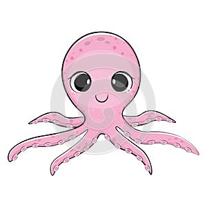 Cartoon octopus. Funny character. Marine underwater life. Vector.