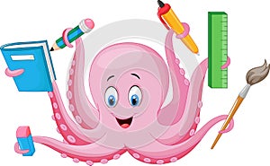 Cartoon octopus holding stationery