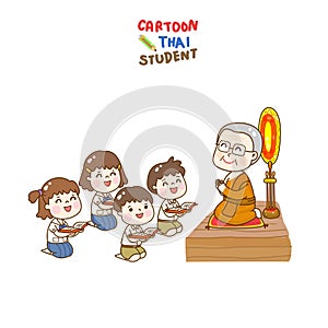 Cartoon set cute Buddhist character.