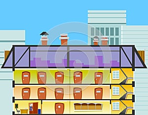 Cartoon office building in the cross section