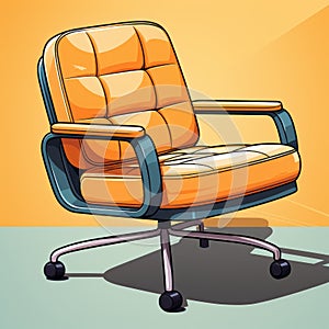 Luxurious Cartoon Office Chair With Wheels On Orange Background photo