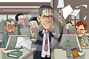 Cartoon office full of people working at computers