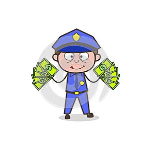 Cartoon Officer Showing Money