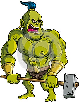Cartoon ogre with a big hammer photo