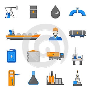 Cartoon Oil Petroleum Processing Icons Set. Vector