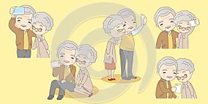 Cartoon old couple selfie