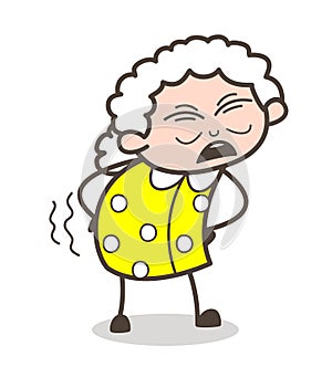 Cartoon Old Grandma Getting Ache in Waist Vector Illustration