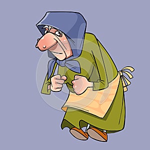 Cartoon old grandmother in a headscarf holding fists