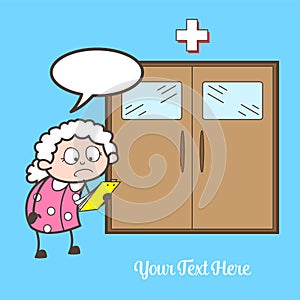 Cartoon Old Lady Become Sad after Watching Medical Report Vector Concept