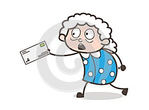 Cartoon Old Lady Running to Deliver the Letter Vector Illustration