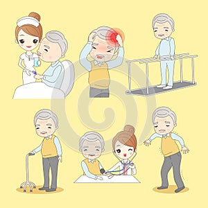 Cartoon old man do rehabilitation