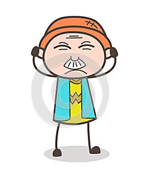 Cartoon Old Man Don`t Want to Hear Anything Vector Concept