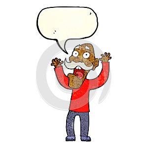 cartoon old man getting a fright with speech bubble