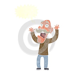 cartoon old man getting a fright with speech bubble