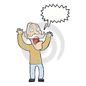 cartoon old man getting a fright with speech bubble