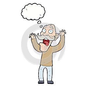 cartoon old man getting a fright with thought bubble