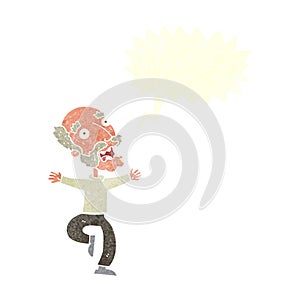 cartoon old man having a fright with speech bubble